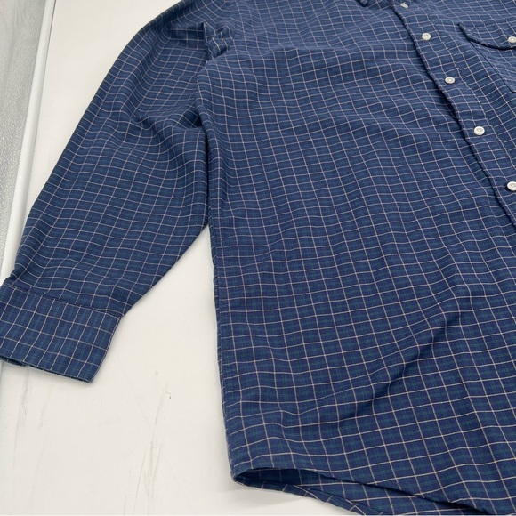Vintage L.L. Bean Button-Up Shirt – Size 17.5x35 Made in USA – Navy Grid Check - Picture 2 of 13